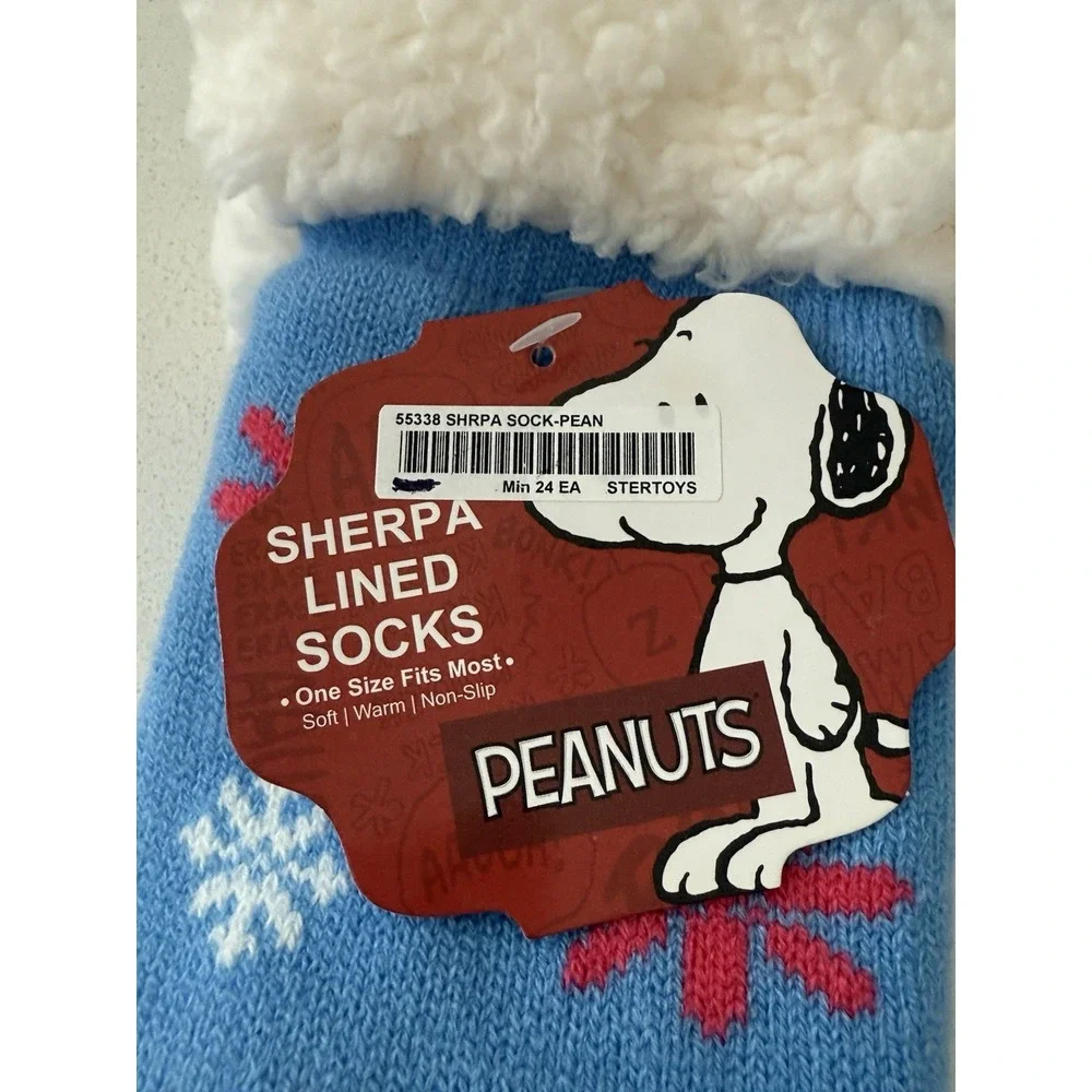 Peanuts Snoopy On Donut Blue Sherpa Slipper Socks New With Tag Adult One Size